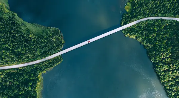 Puente con cielo y árboles